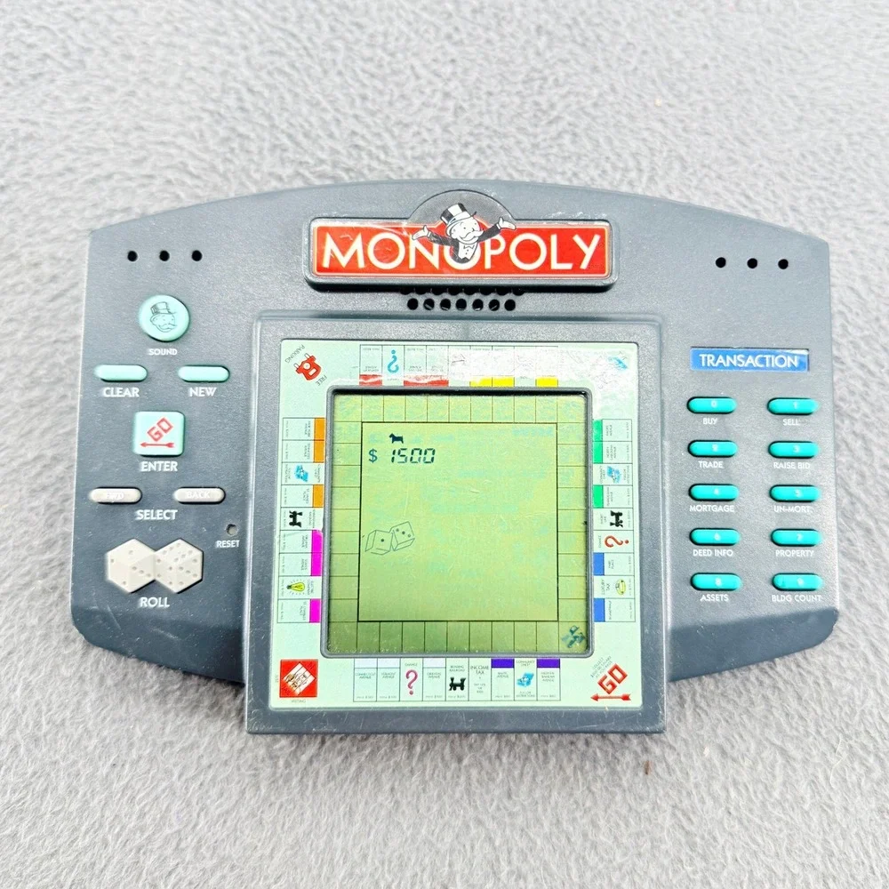 Hasbro Monopoly Handheld Electronic Game Gray Plastic Vintage 1997 LCD Tested